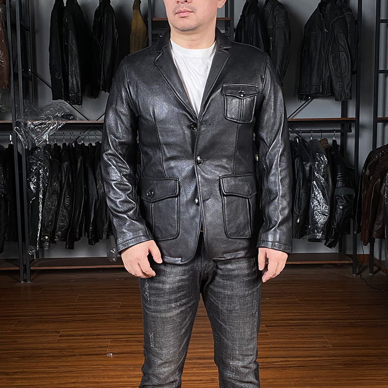 Fashion Single-breasted Casual Leather Suit Jacket