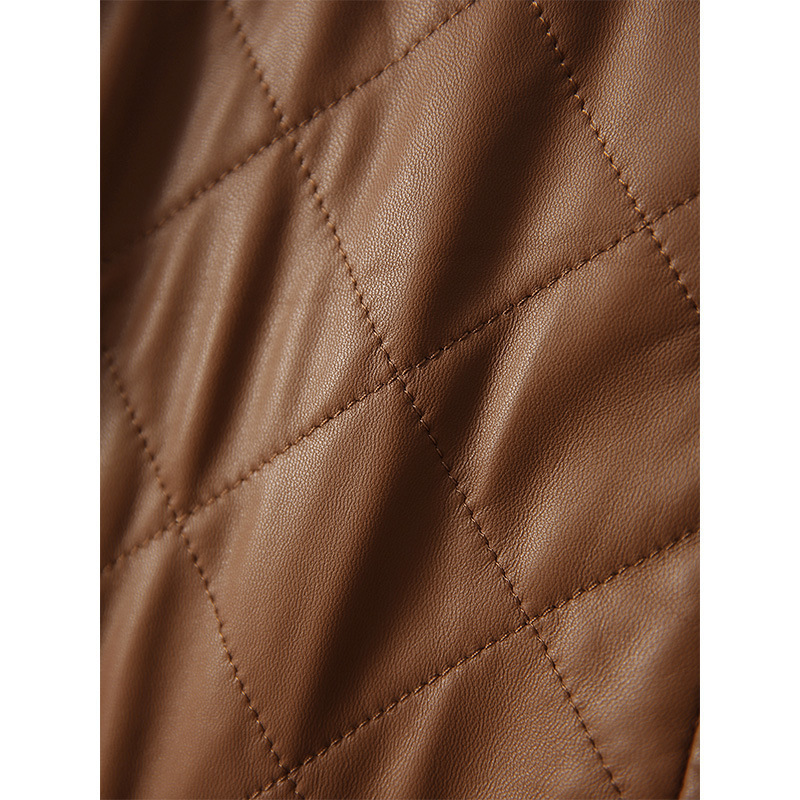 Women's Rhombus Plaid Sheepskin Coat Jacket - Image 7