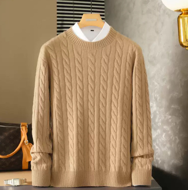 Pure Cashmere Sweater Round Neck Double-ply Cable Knit Thickened Warm Base Layer - Image 5