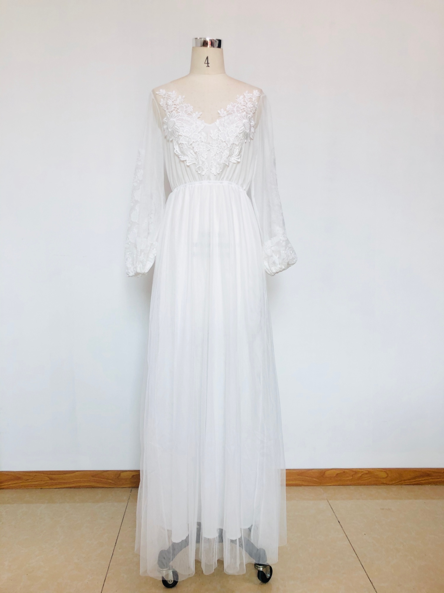 Round Collar Gauze Embroidered One-piece Dress Wedding Dress - Image 8