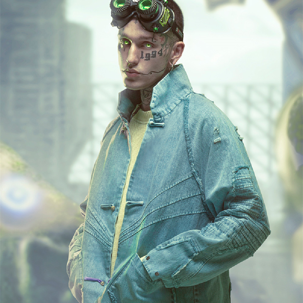 Chinese Style Street Wear And Tear Damaged Washed Denim Jacket - Image 3