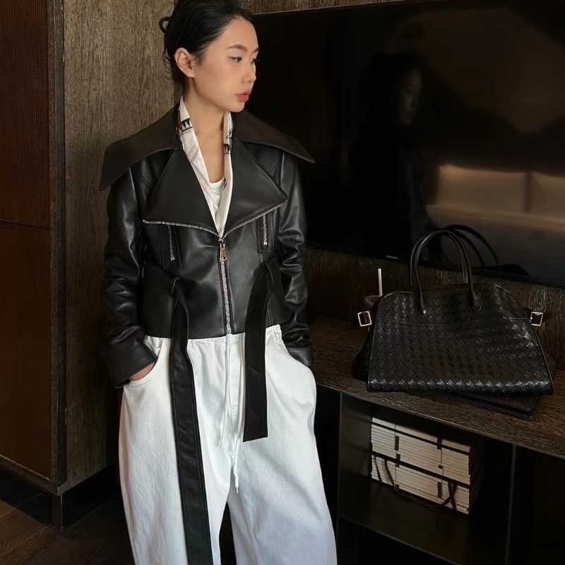 New Sheepskin Leather Short Hong Kong Style Leather Coat - Image 3