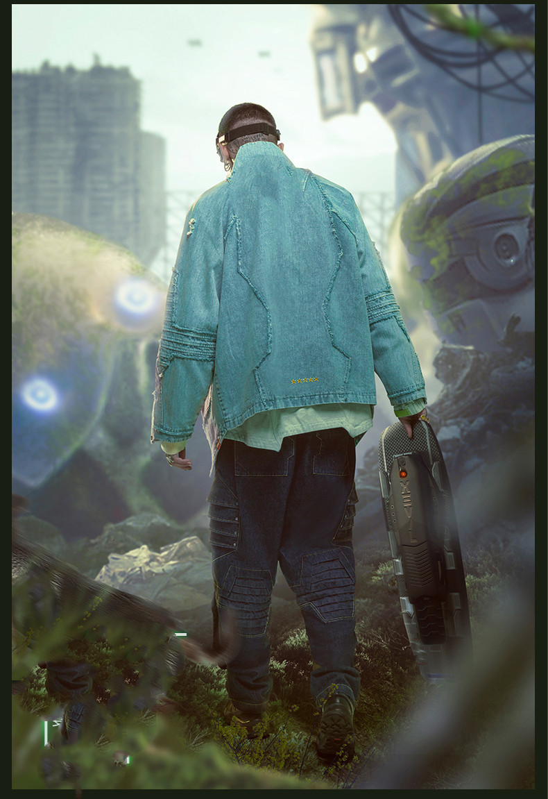 Chinese Style Street Wear And Tear Damaged Washed Denim Jacket - Image 5