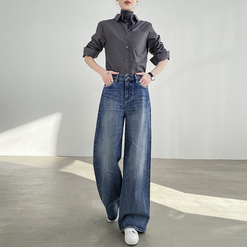 Light Blue Wide Leg Jeans Women's High Waist Loose Straight Mop - Image 2