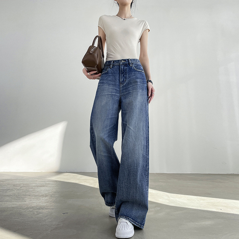 Light Blue Wide Leg Jeans Women's High Waist Loose Straight Mop - Image 5