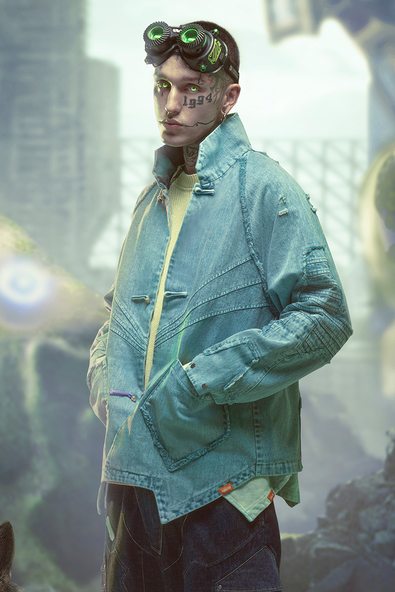 Chinese Style Street Wear And Tear Damaged Washed Denim Jacket - Image 4