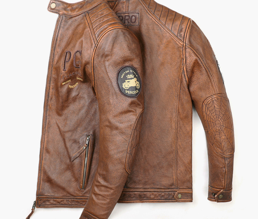 Men's Retro Distressed Top Layer Leather Jacket - Image 2