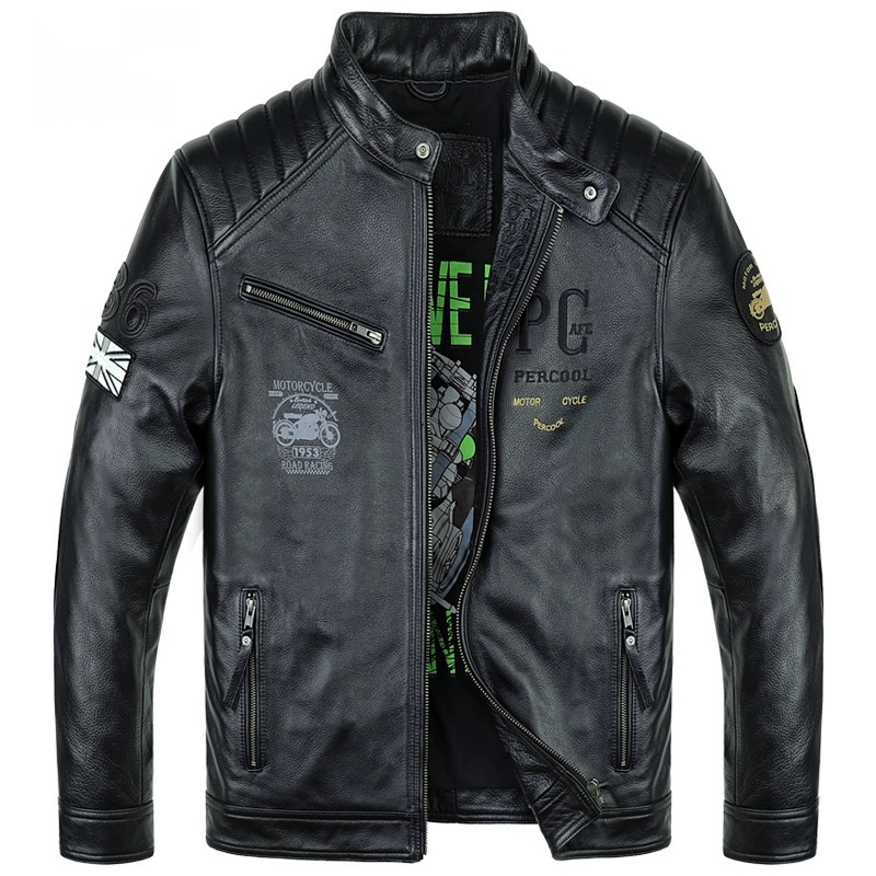 Men's Retro Distressed Top Layer Leather Jacket - Image 5
