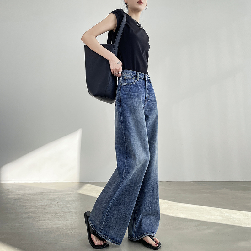 Light Blue Wide Leg Jeans Women's High Waist Loose Straight Mop - Image 3