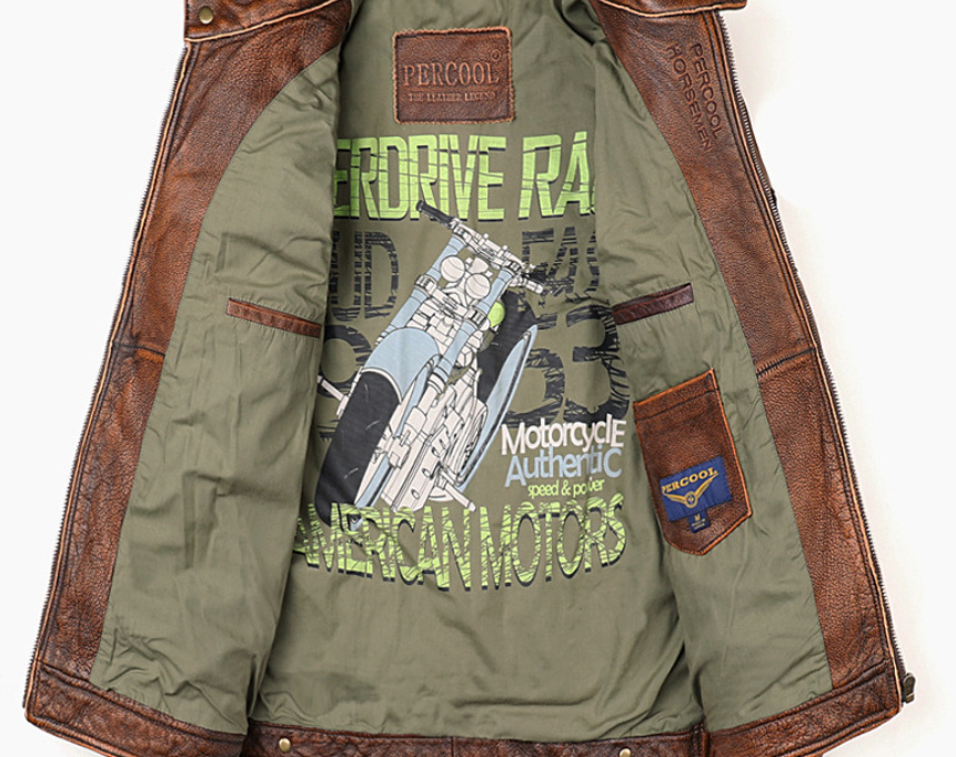 Men's Retro Distressed Top Layer Leather Jacket - Image 3