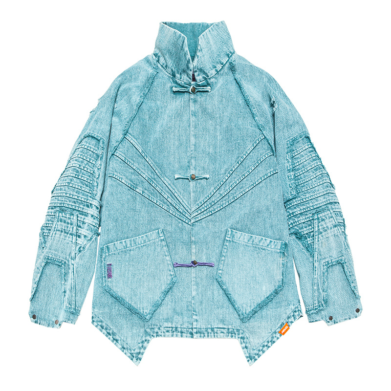 Chinese Style Street Wear And Tear Damaged Washed Denim Jacket - Image 2