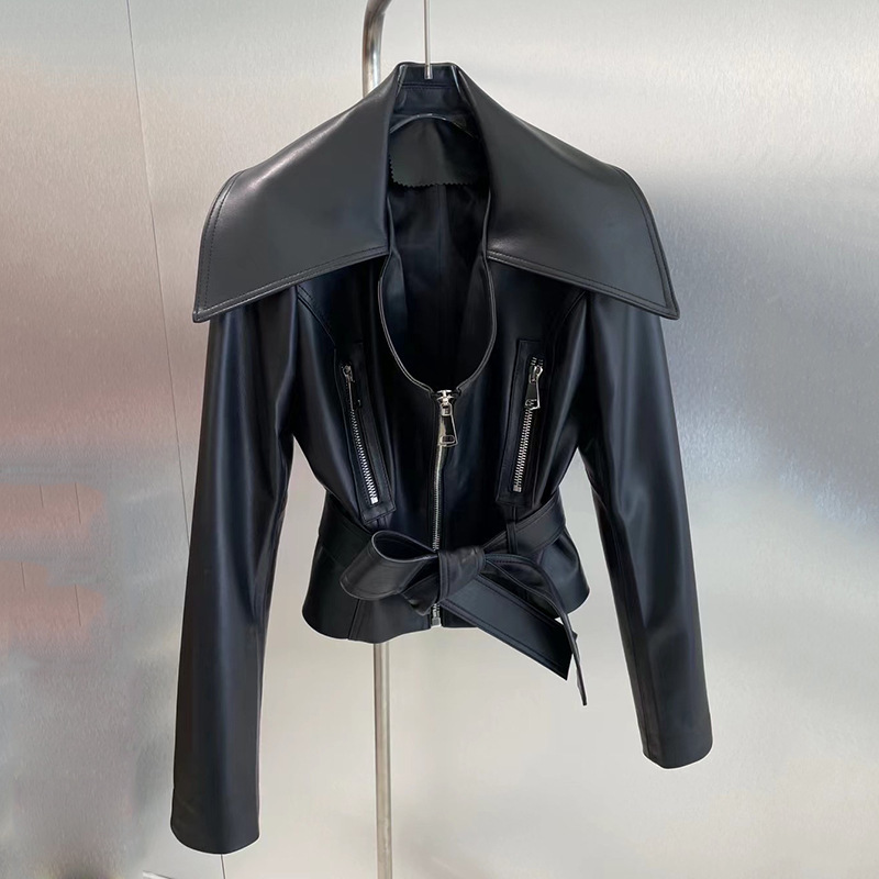 New Sheepskin Leather Short Hong Kong Style Leather Coat - Image 4