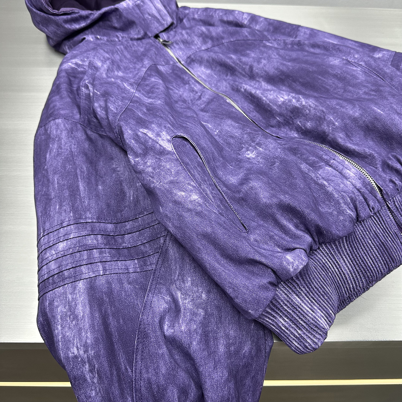 Ink-wash Shibori Hooded Jacket With Astronaut Design And Quilted Lining - Image 2