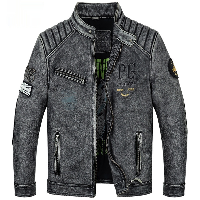 Men's Retro Distressed Top Layer Leather Jacket - Image 4