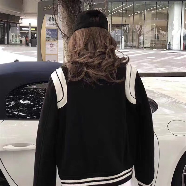 Aviator Wool Jacket Spring And Autumn Black And White Stitching - Image 5