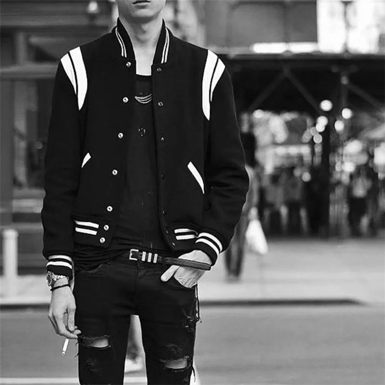 Aviator Wool Jacket Spring And Autumn Black And White Stitching - Image 6