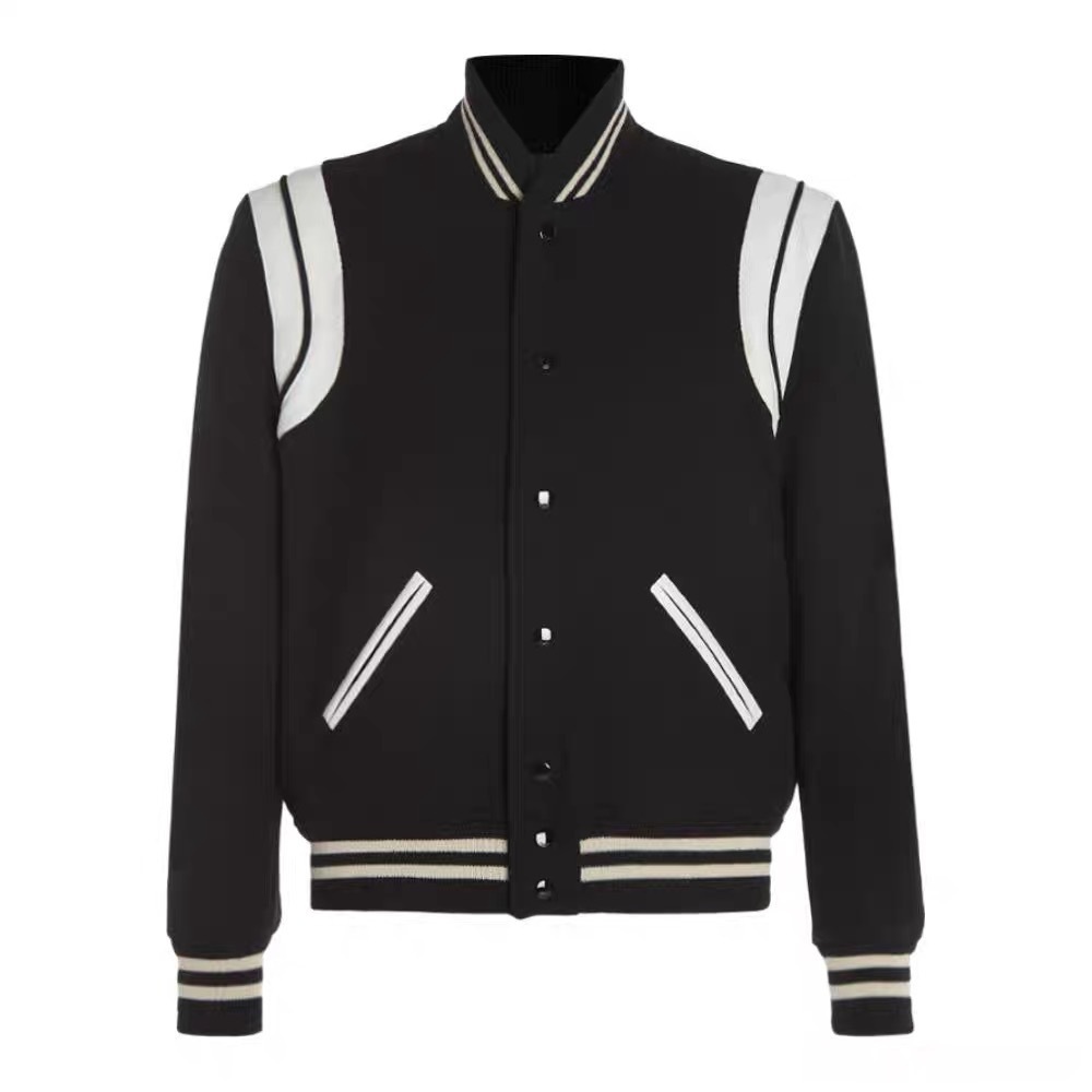 Aviator Wool Jacket Spring And Autumn Black And White Stitching - Image 4