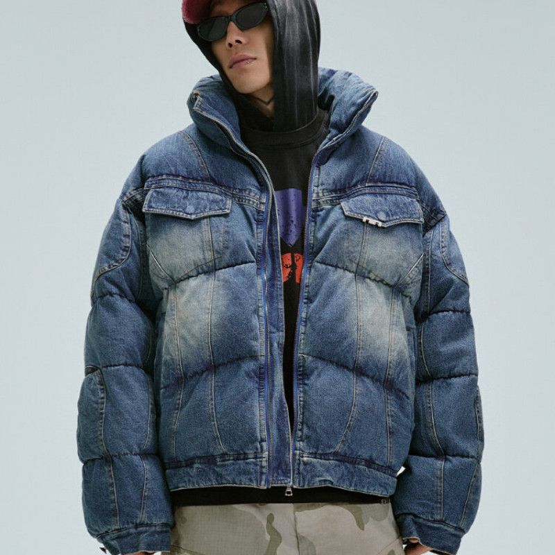 Loose-fit Cotton-padded Jacket With A Washed Vintage Look Roomy Padded Denim Coat For Extra Warmth