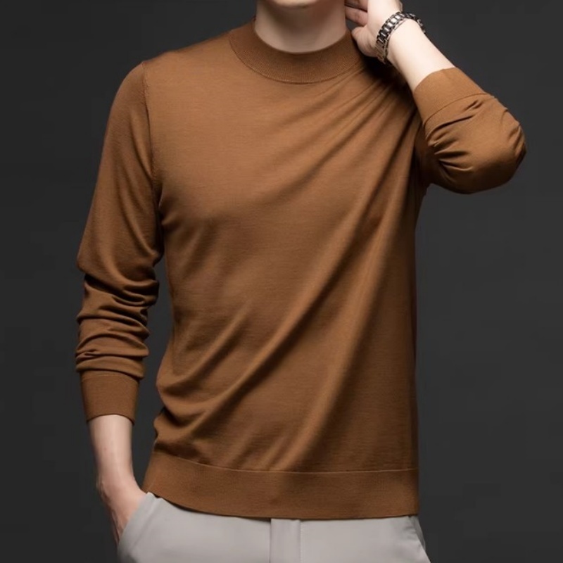 Mens Versatile Fine-knit Half-turtleneck Base Sweater