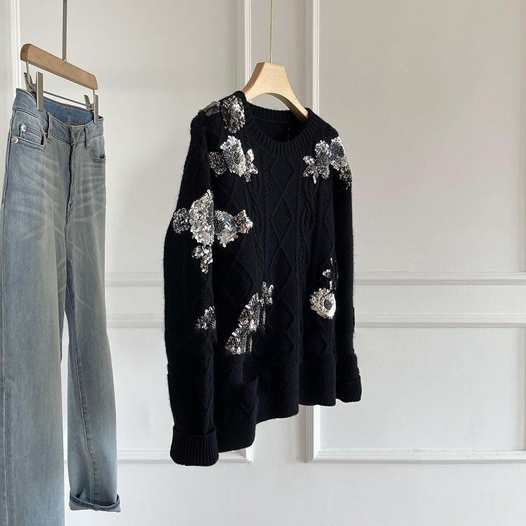 Women’s Heavy Sequin Floral Embroidery Top