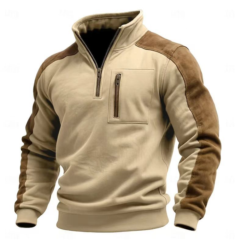 Men’s Stand-Up Collar Pullover Zip-Up Sweatshirt