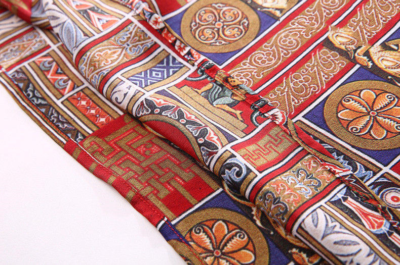 Ladies Vintage Print Stitching Slim Shirt Dress - Image 2