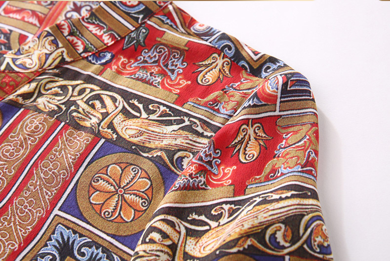 Ladies Vintage Print Stitching Slim Shirt Dress - Image 8