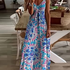 Self-pick-up Plus Size Women's Marble Printed V-Neck Stretchy Casual Cami Tank Dresses