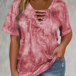 Self-pick-up Women's Tie Dye Printed Drawstring Casual Fashion Short Sleeve T-Shirt Only Self-pickup Is Supported