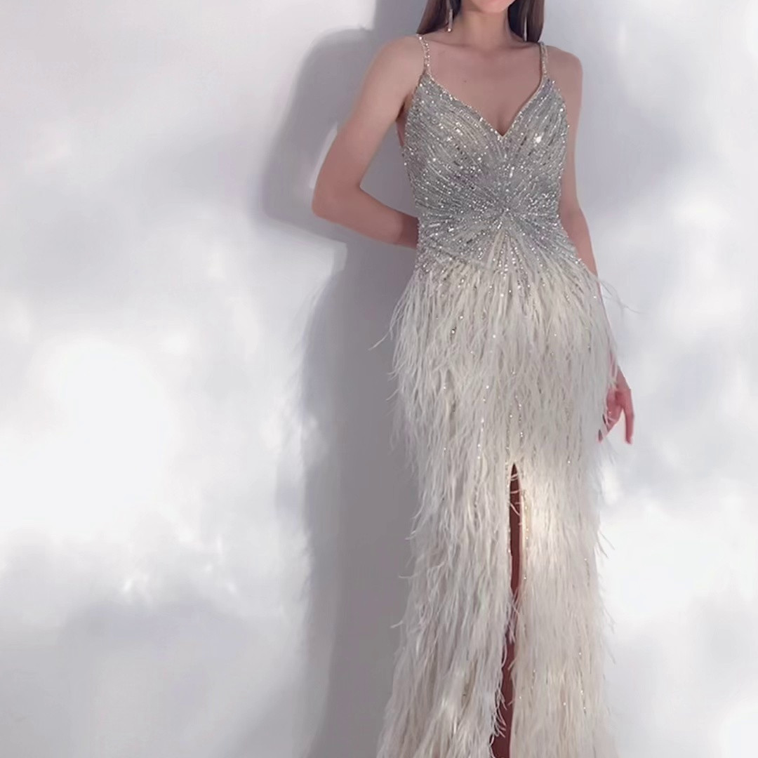 Women's Feather Temperament High End Evening Dress