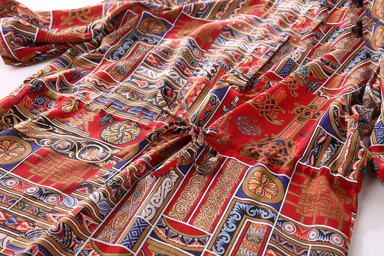 Ladies Vintage Print Stitching Slim Shirt Dress - Image 9