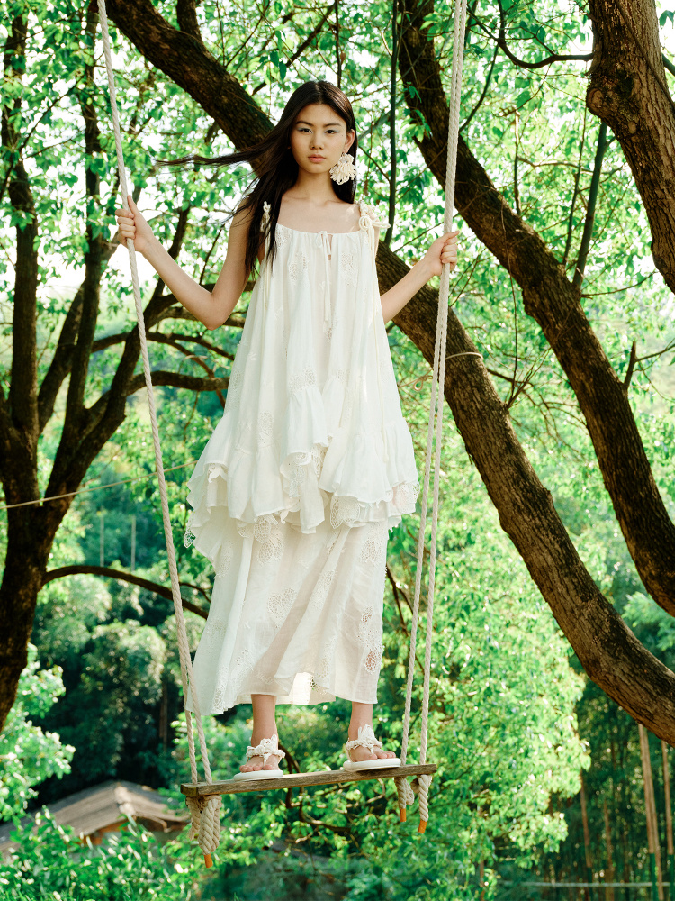 Lemon Hollow Embroidered Short Strap Dress - Image 4